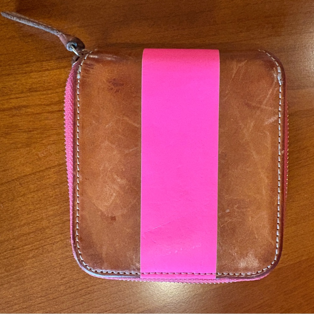 Brown and Pink Leather Key & Card Holder